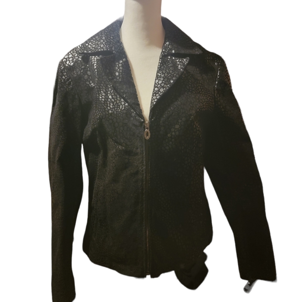 Steve Madden womens size medium black pebble guinine leather zip up jack…